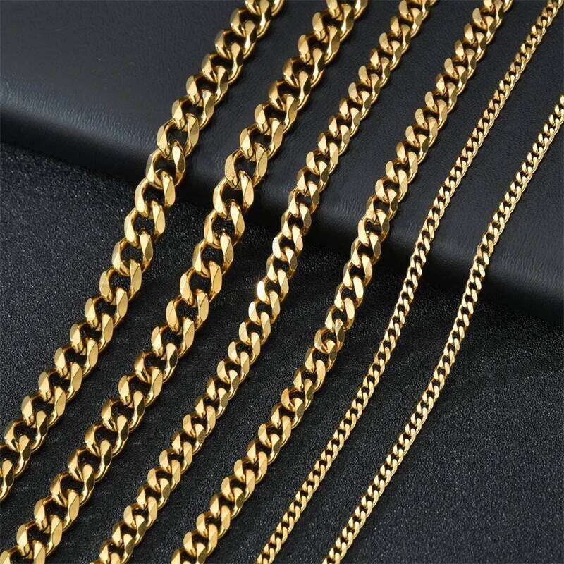 Basic Punk Stainless Steel 3,5,7mm Curb Cuban Necklaces For Men Women Black Gold Color Link Chain Chokers Solid Metal Jewelry Good quality