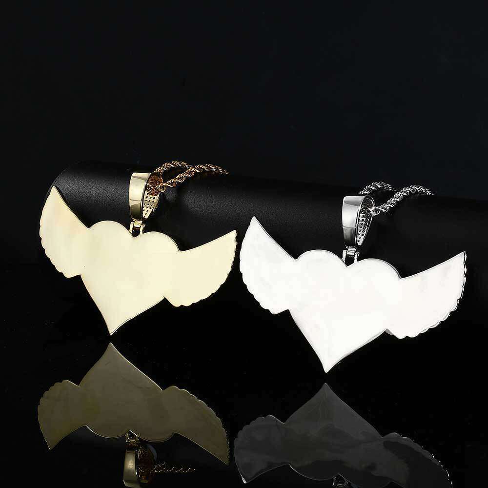 Hot Selling Hip-Hop Pendant Copper Inlaid Dia Heart Wings Zircon Solid Memory Photo Frame Necklace 4fbc