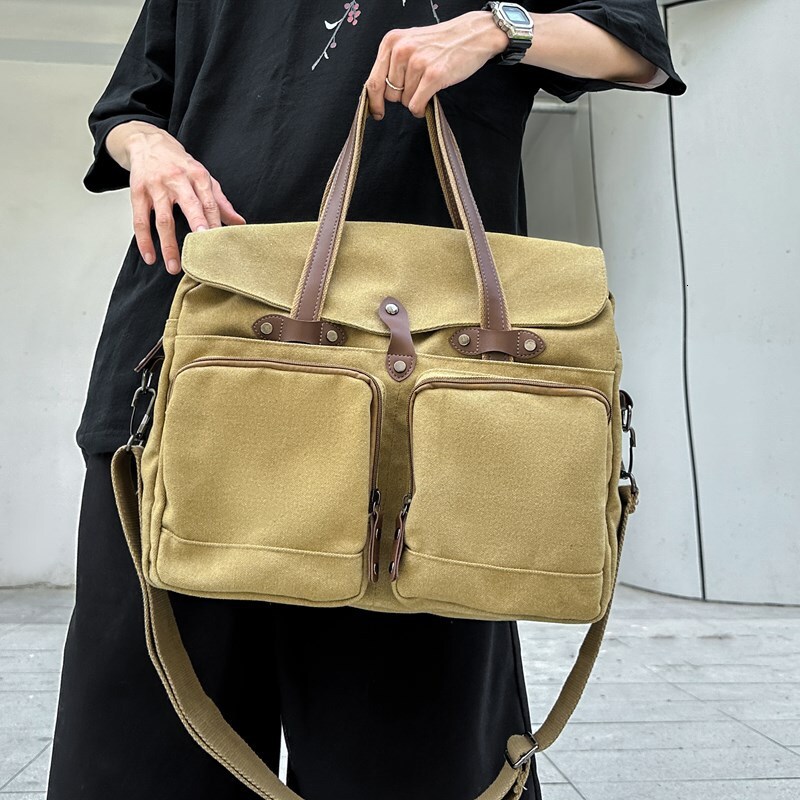 Free Shipping Designer Bag Canvas Bag Men's Business Luxury Bag Travel Briefcase European And American Retro Large Capacity Laptop Bag Shoulder C