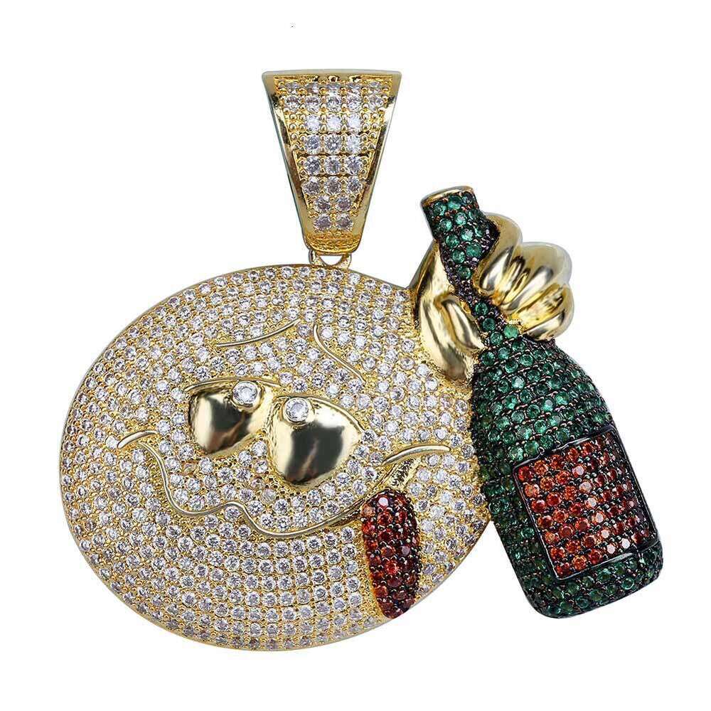 Emoji Expression Personality Fun Cartoon Hip-Hop Full Dia Pendant Copper Inlaid Zircon Men and Women Trendy Necklace