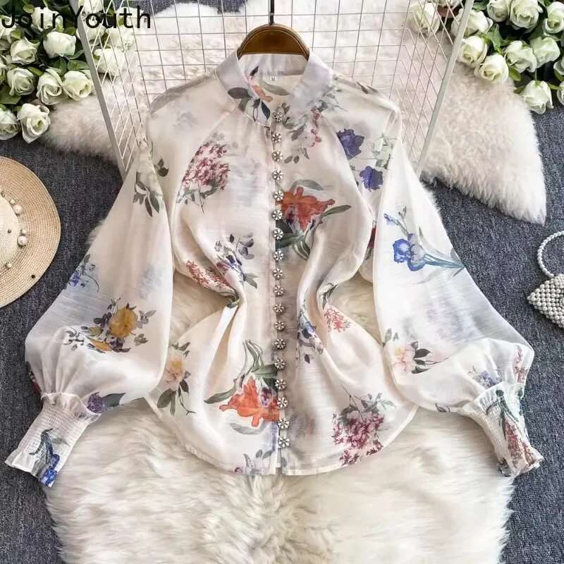 Floral 2 Piece Sets Womens Clothing Long Sleeve Single Breasted Blouse High Waist A-line Skirt Outfits Vintage Chic Korean Suit