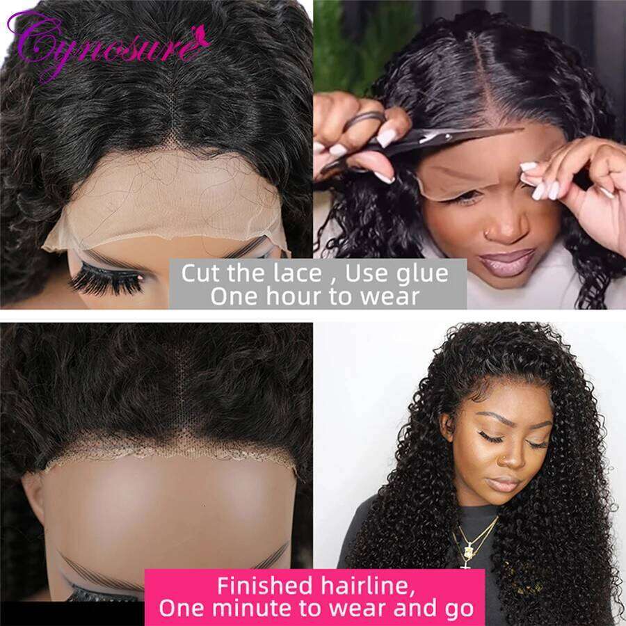 Cynosure HD Lace Frontal Cut Glueless Wig Ready to Wear Pre Plucked Brazilian Curly Human Hair Wigs