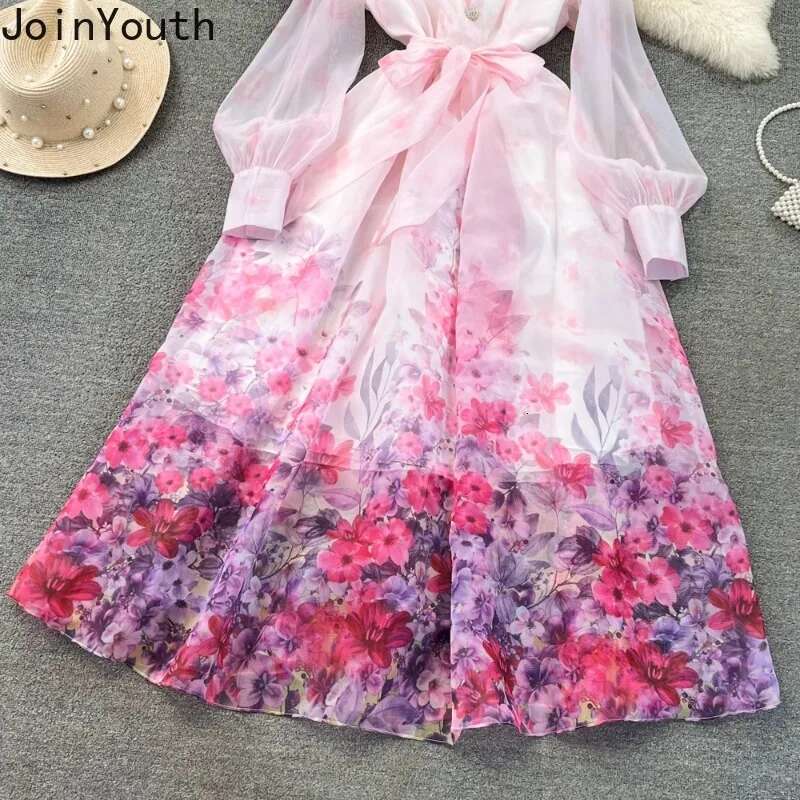 Vintage Dress for Women Lantern Sleeve Stand Neck Robe Femme 2025 Vestidos De Mujer Tunic Big Swing Summer Floral Maxi Dresses