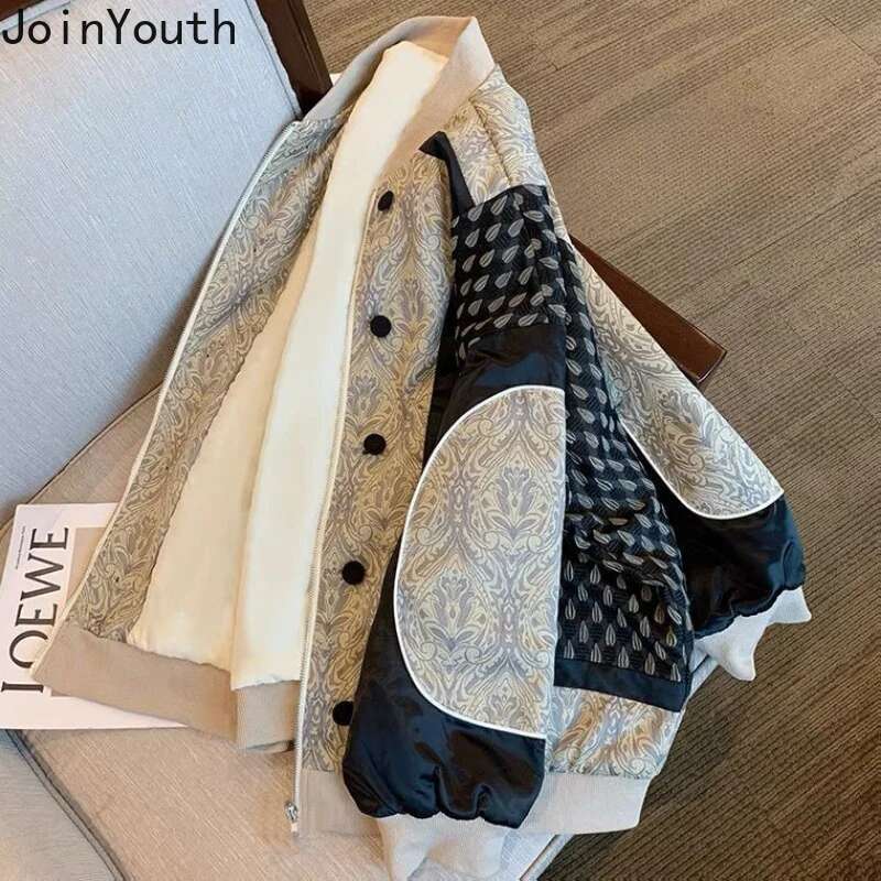 2025 Ropa Mujer Streetwear Contrast Color Jackets Womens Clothing Patchwork Vintage Coats Y2k Tops Casual Fashion Loose Outwear