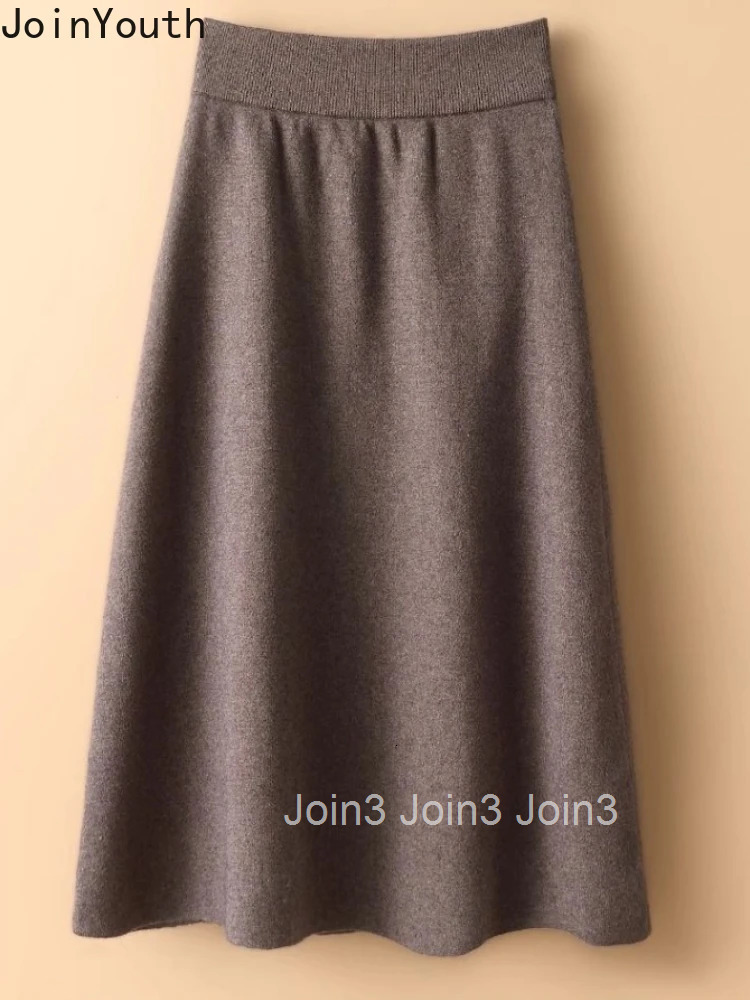 Vintage Women Skirt High Waist A-line Jupe Double-breasted Pockets Big Swing Saia Chic Knitted Skirts 2025 Faldas Mujer De Moda