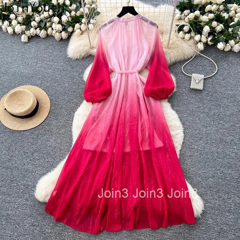 Temperament Robe Femme Chic Gradient Dresses Women Clothing 2025 Vestidos De Mujer Bandage Elegant Summer Maxi Dress 2 Piece Set