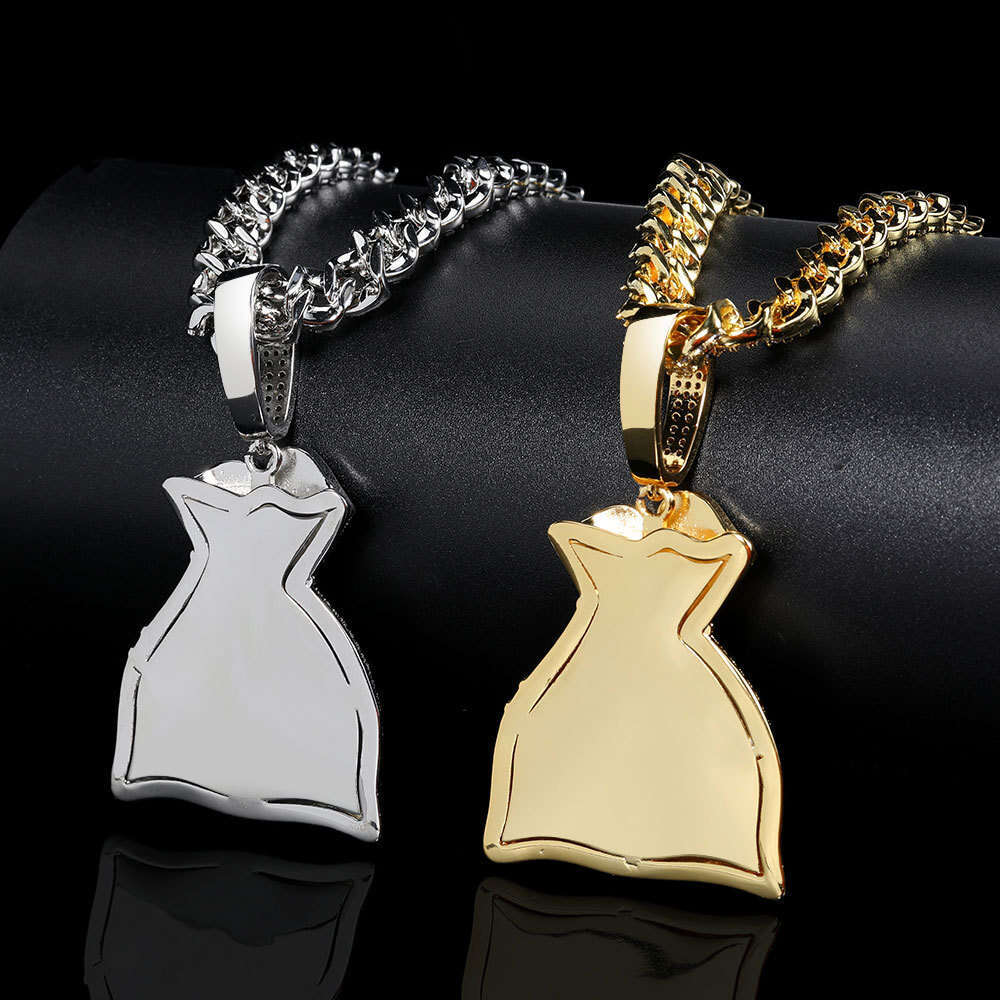 Hip Hop Photo Frame Pendant Micro Paved Zircon Money Bag Creative DIY Personalized Necklace 417e