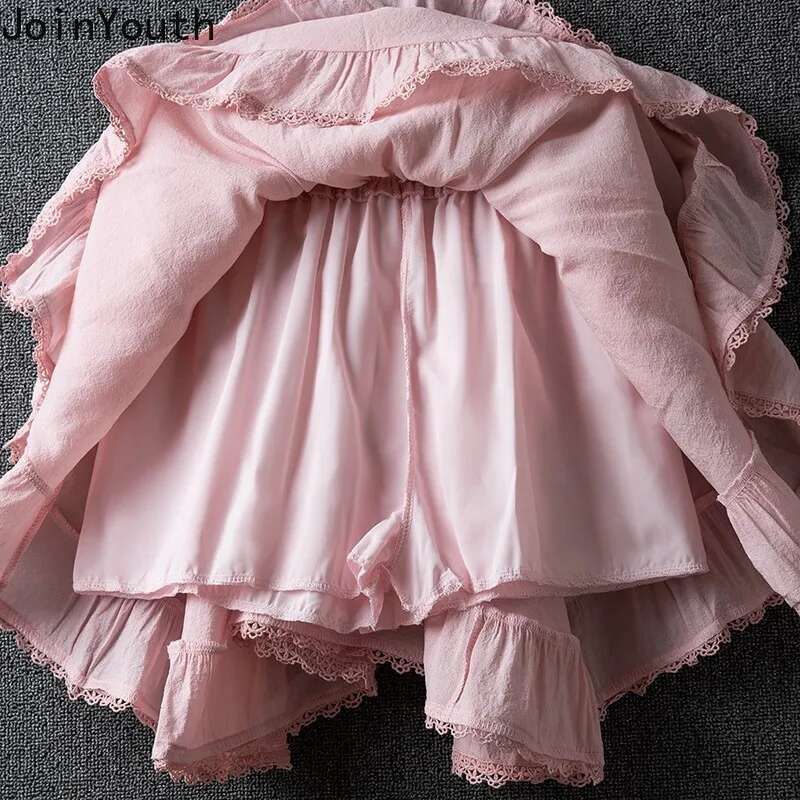 Summer Skirts Women Clothing 2025 Faldas Mujer De Moda Patchwork Lace Irregular Jupe Korean Saia Fashion Sweet White Mini Skirt