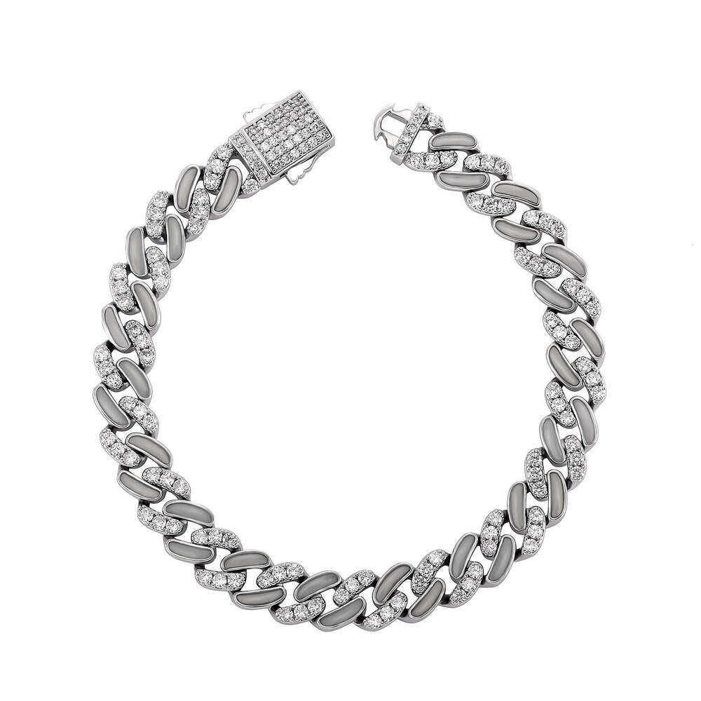 Summer Chinese Style Trend 8MM Full Dia Luminous Cuban Chain Hip-Hop Bracelet for Men Nightclub Disco Essential Accessory