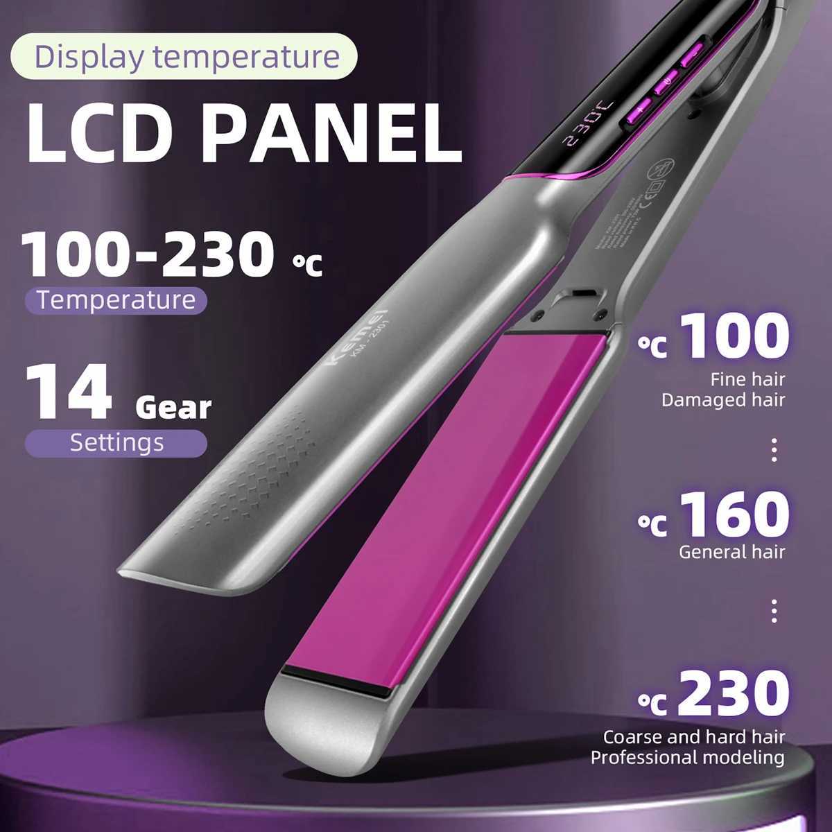 Kemei Professional Hair Straightener With LCD Ceramic Ionic Fast Heat-Up Hair Flat Iron Negative Ion Iron Styling Tools KM-2301XJ250621