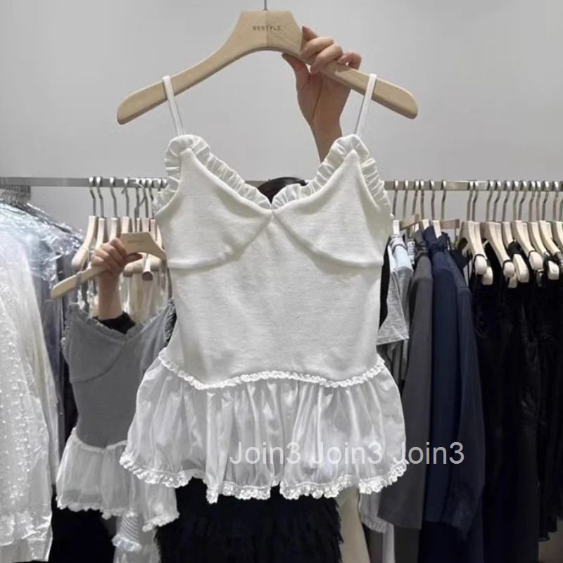 2025 Ropa Mujer Crop Tops Patchwork Contrast Color Sleeveless Sling Vest Women Clothing Sweet Ruffles Backless Sexy Tanks Women
