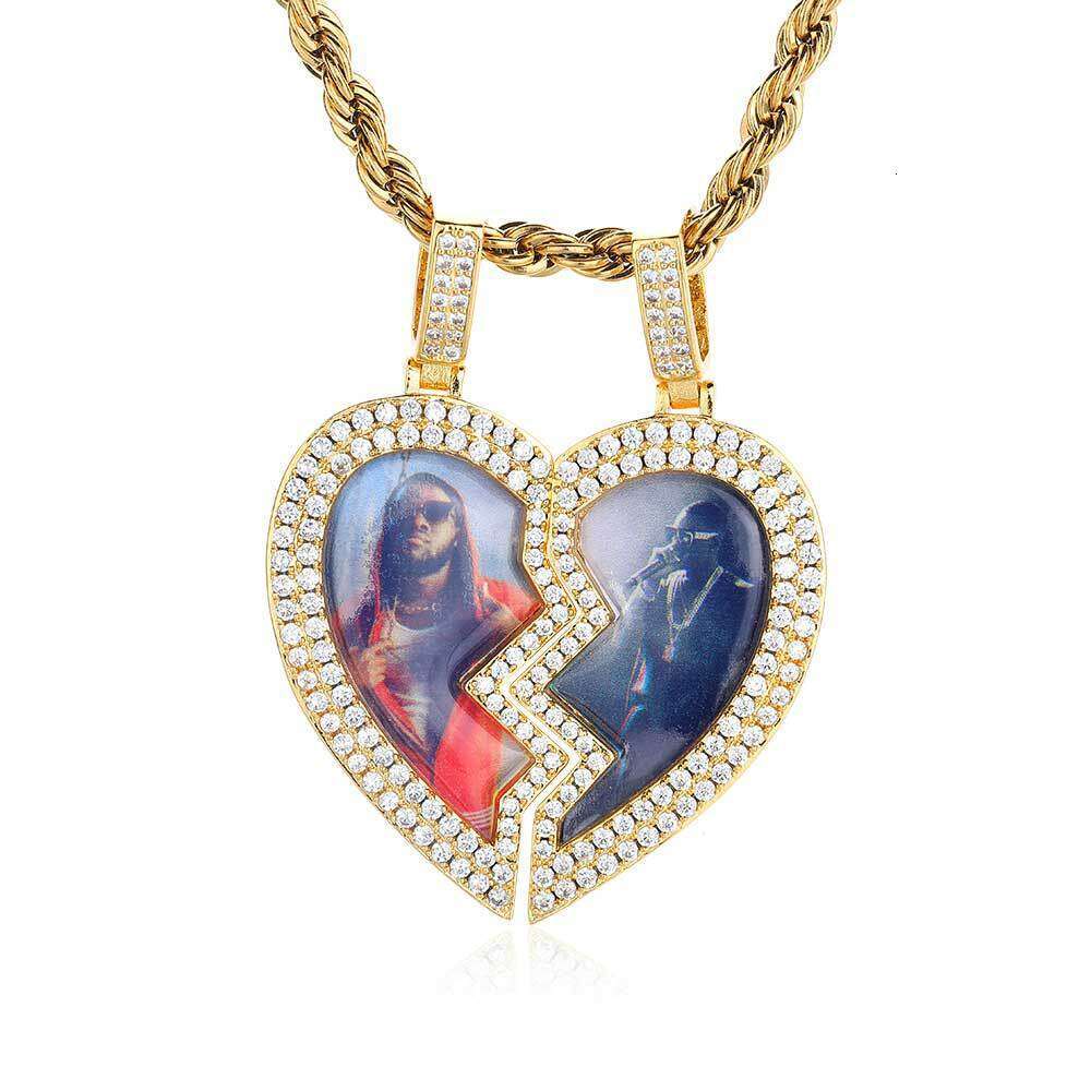 Hip Hop Magnetic Heart Men's Necklace Trendy Brand Personality Micro Paved Zircon Photo Frame Pendant 0587