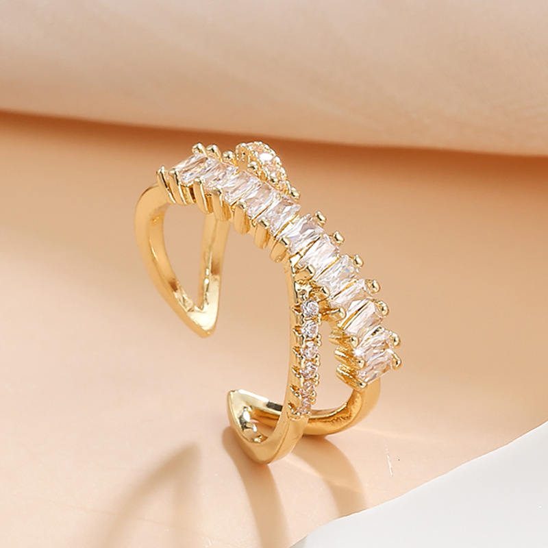 Korean Style Cross Personality Row Inlaid Zircon Adjustable Open Fashion Index Finger Ring