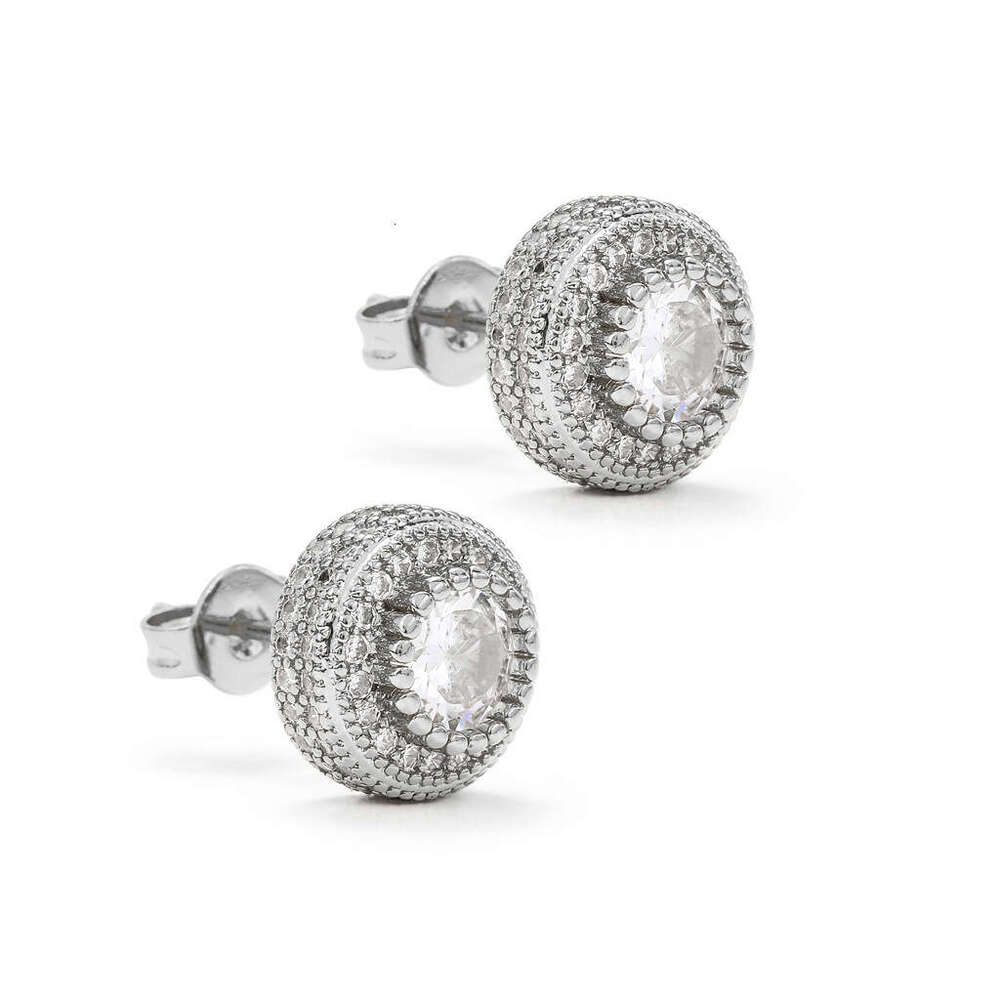 Round Full Zircon Stud Rose Gold Unisex High-end Trendy Hip Hop Earrings 9eac