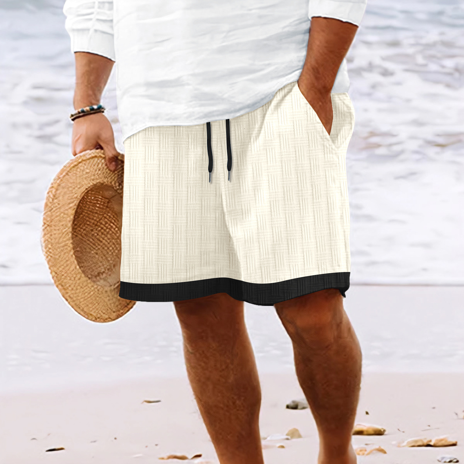 Free Shipping Designer Beach 2025 European And American Cross-border Amazon Independent Station New Shorts Multi-pocket Drawstring Jacquard Men's
