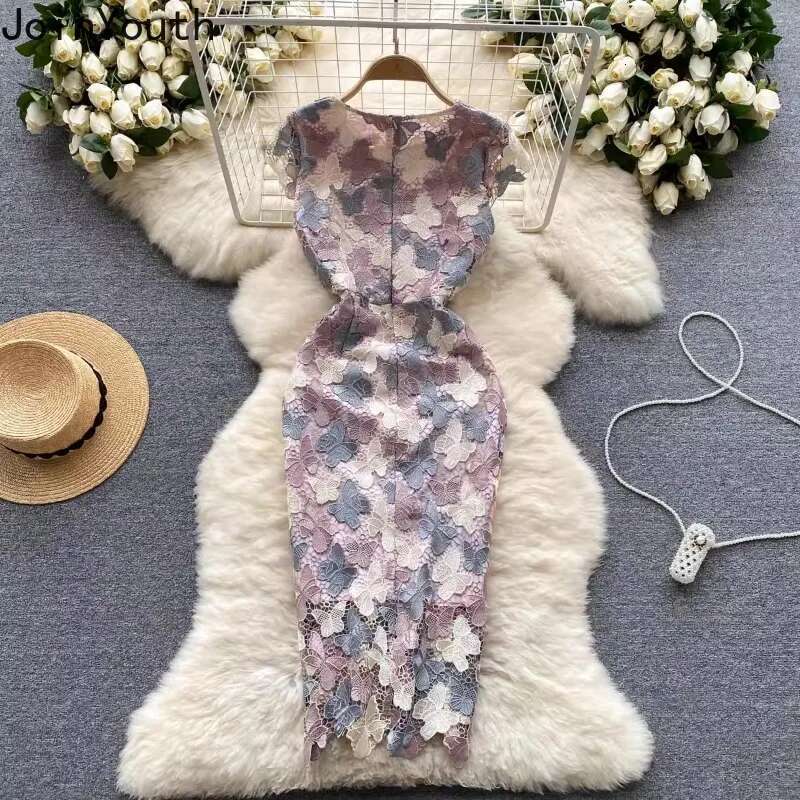 Summer Woman Dress 2025 Vestidos De Mujer Short Sleeve O-neck Tunic Lace Bodycon Robe Femme Hollow Out Butterfly Dresses