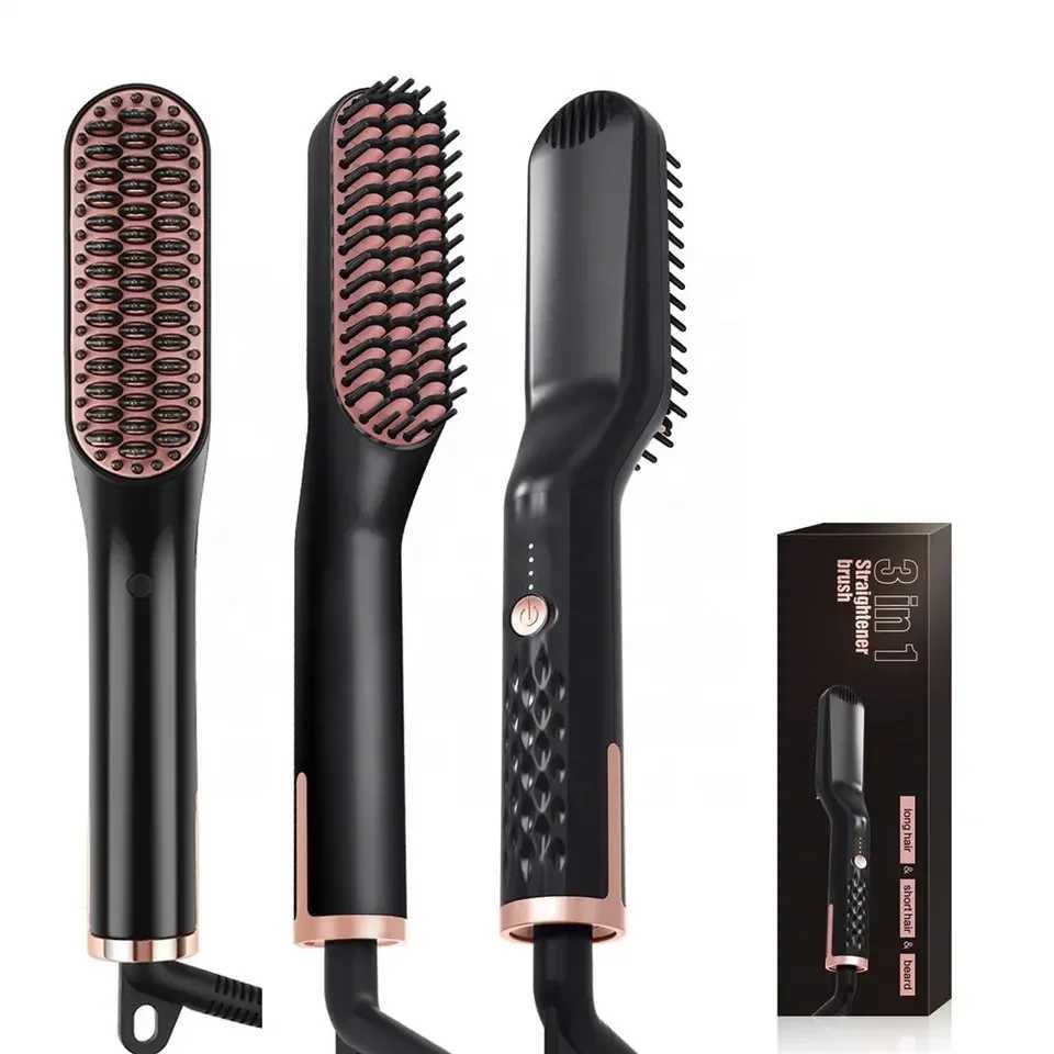 Unisex Hair Straightener Brush Hot Comb Wireless Beard Straightener for Men Beard Comb Hair Curler Styling Tool StraighteningXJ250621