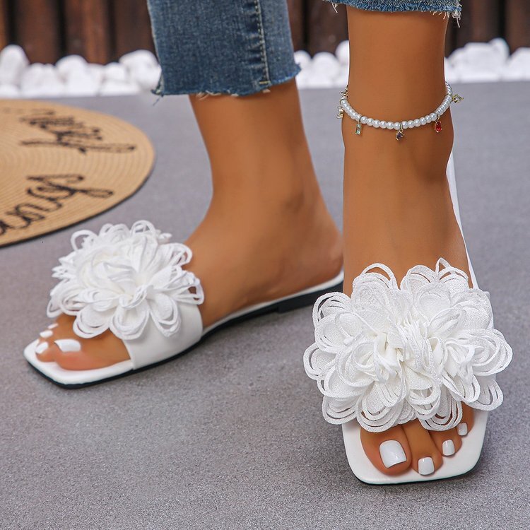 Luxury Brand Designer Shoes Sandals Cross-Border Foreign Trade Women's Slippers 2025 Spring New Fashion Floral One-Strap Casual Flat Beach Sandal