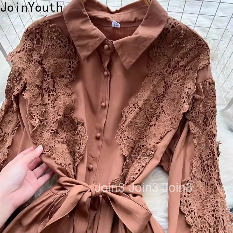 Elegant Dress Womens Clothing Heavy Lace Bandage Tunic Lantern Sleeve Robe Femme Vintage Summer Maxi Dresses Vestidos De Mujer