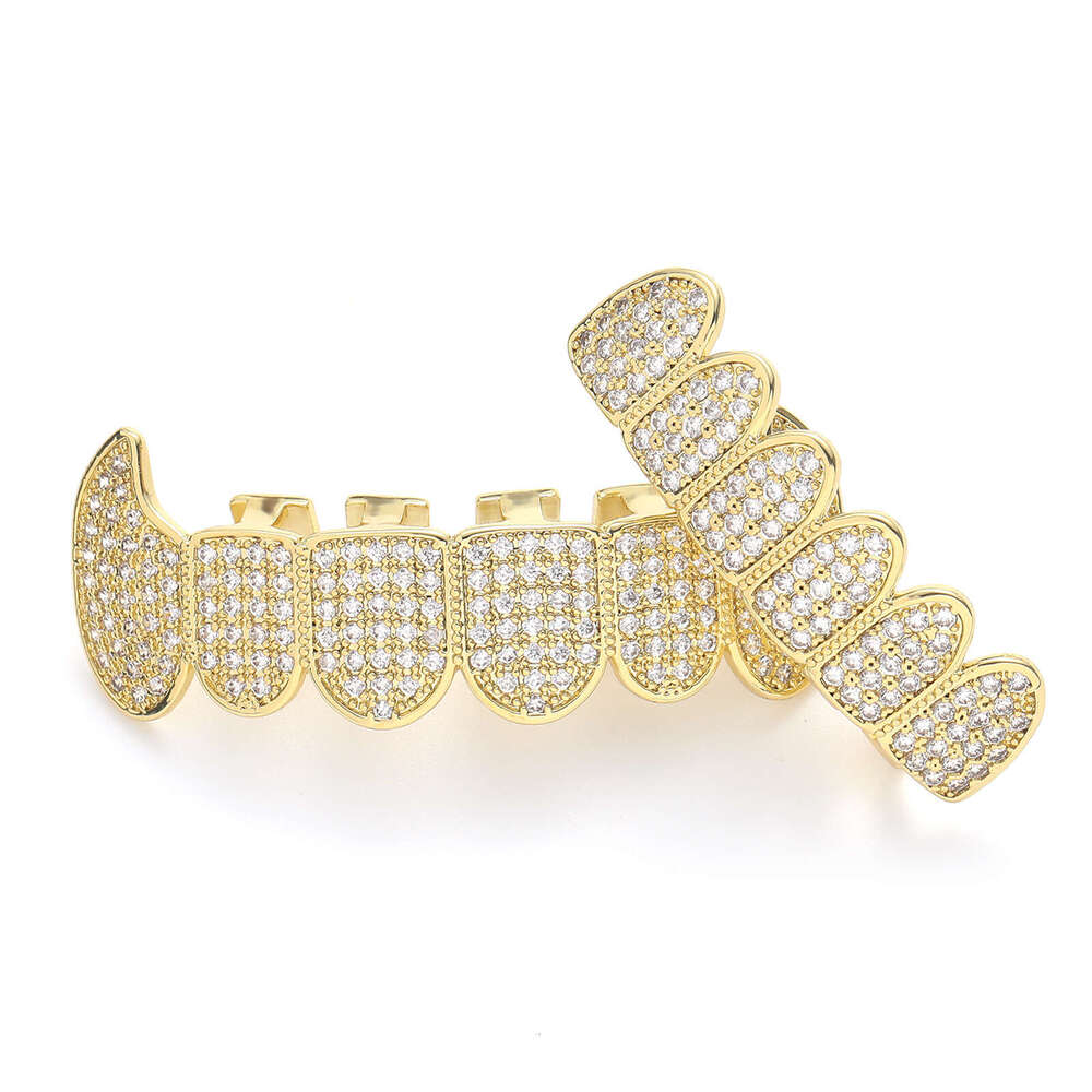 Hip Hop Gold Halloween Unisex Eco-friendly Copper Micro-inlaid Zircon Cool Personality Teeth Brace 756a