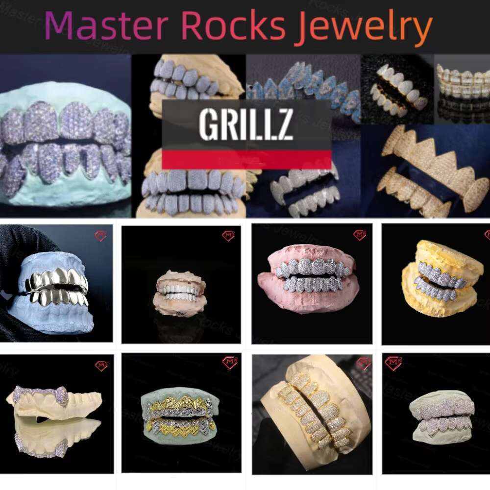 Hip Hop Moissanite Teeth Grillz Custom Vvs Iced Out Round Diamond Silver 925 Moissanite Grillz