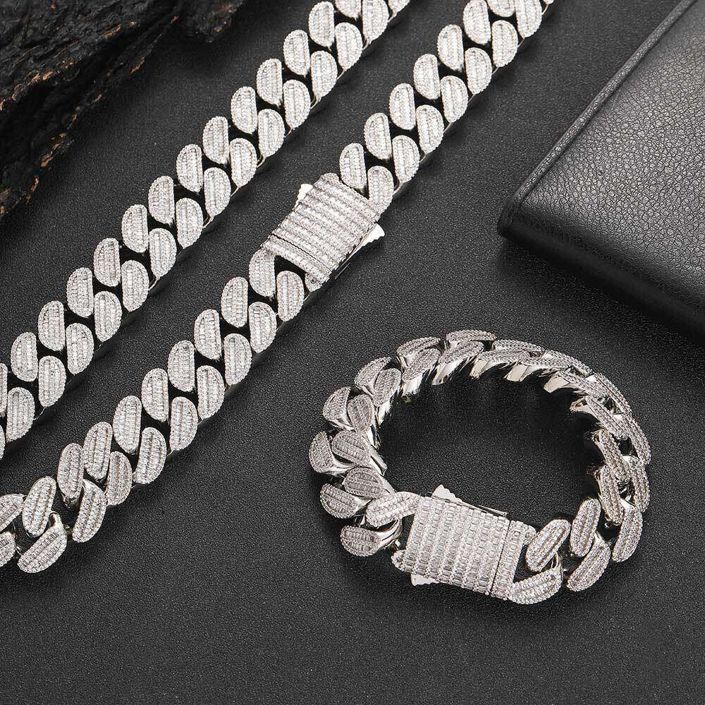 Hip Hop 20mm Mixed Double Row T Cubic Zirconia Cuban Chain Trendy Brand Men's Necklace Bracelet bf7a