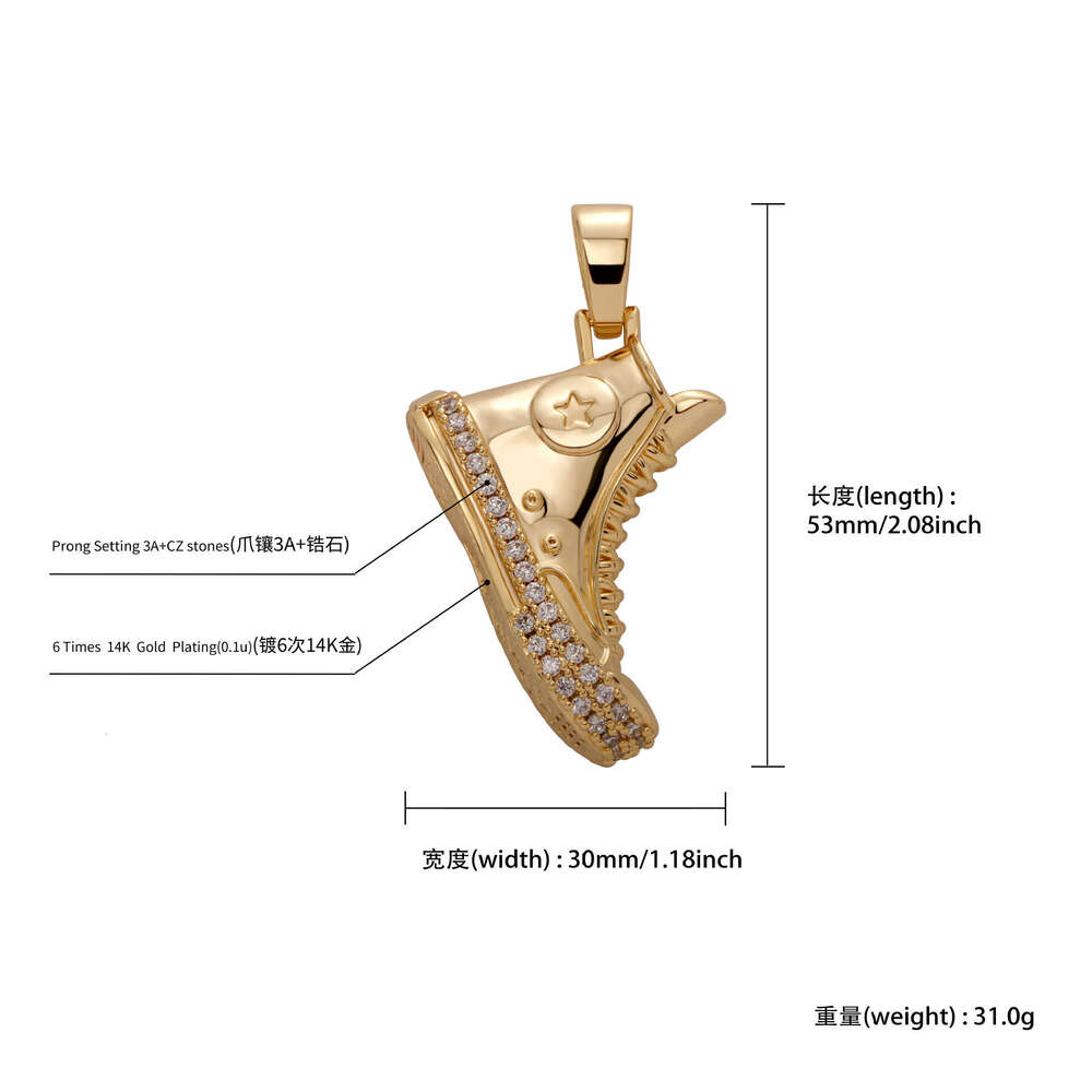 Jin Ao New Hip-Hop Pendant Full Dia Sneaker Necklace Copper Inlaid Zircon Personality Unisex Accessories Hoodie Chain