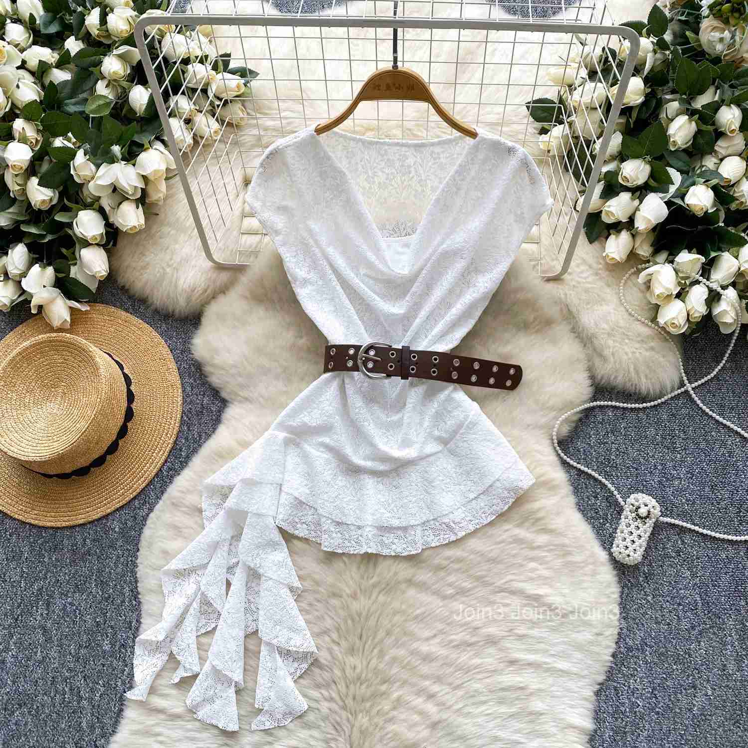 Sexy Blouses 2025 Womens Clothing Slim Waist Bandage Irregular Shirts Camisas De Mujer Lace Ruffles Chic Summer Tops Female