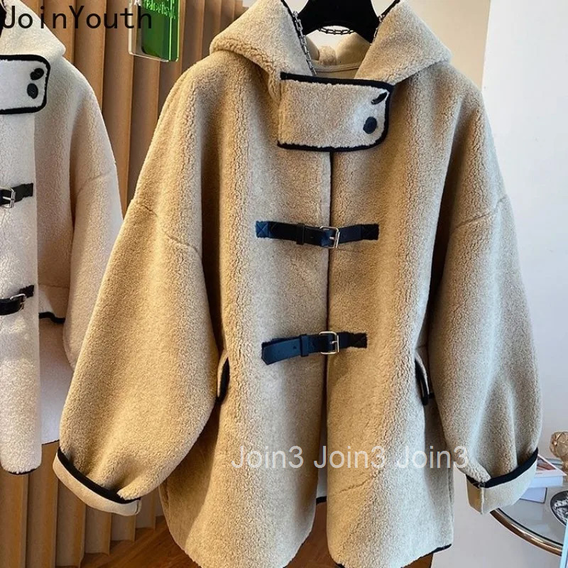 Oversized Jackets for Women 2025 Winter Clothing Hooded Lamb Wool Female Coat Vintage Streetwear Casual Outwear Fashion Y2k Tops