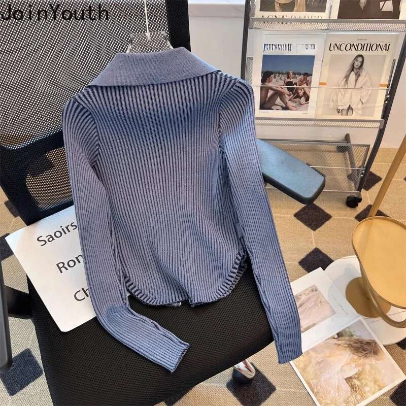 Fashion Cropped Cardigan Jackets Women Y2k Tops Pull Femme Long Sleeve Slim Fit Zipper Sueter Mujer Casual Knitted Sweater Coat