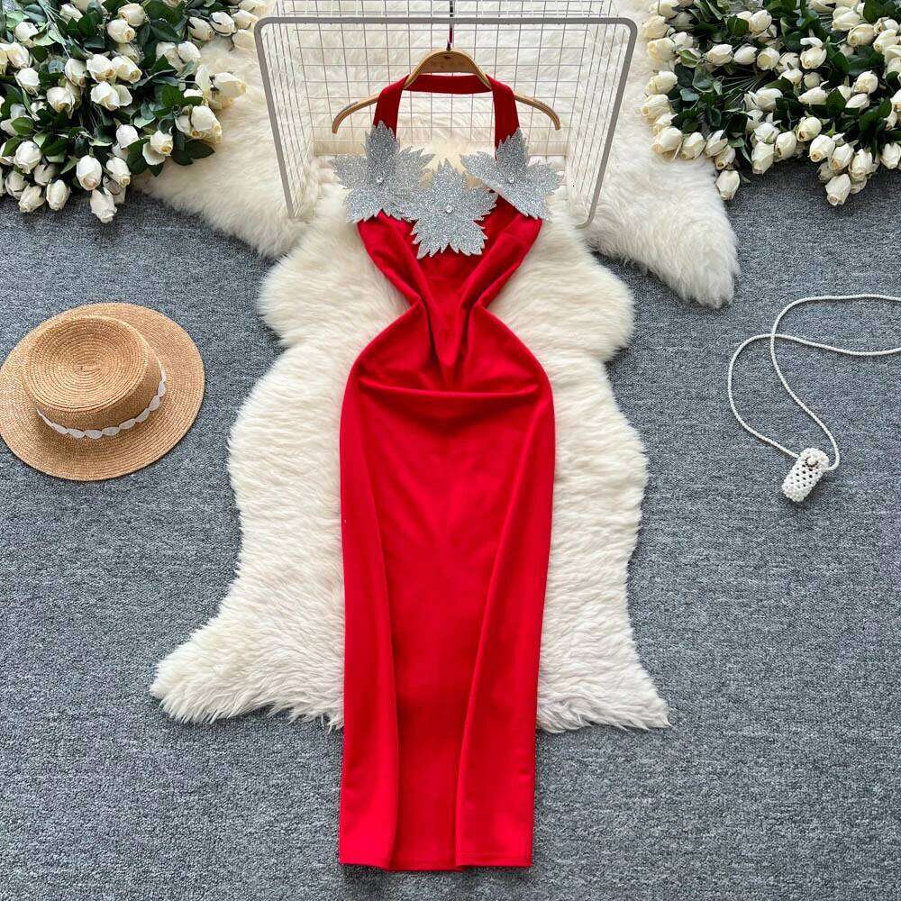 Retro Floral Halter Sleeveless Pleated Elegant Beach Vacation Party Dress Women Summer Vestidos Pencil Dress