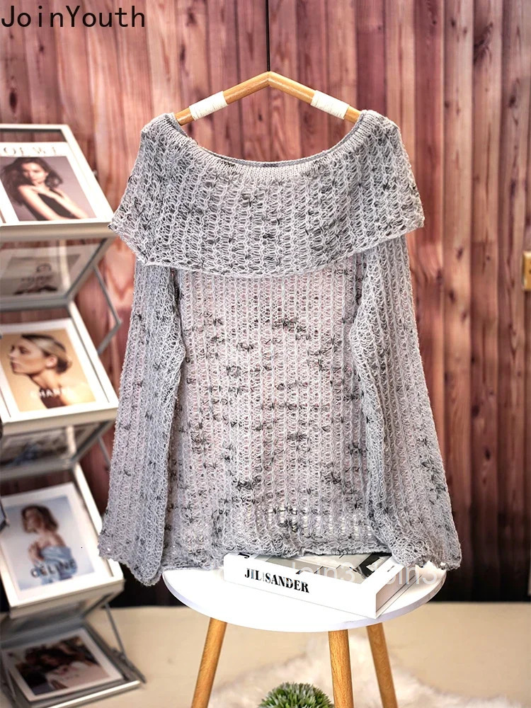 Fashion Tops Sueter Mujer Knitting Pullovers Womens Clothing Slash Neck Jumper Hollow Out Casual Chic Sweater Tops Pull Femme