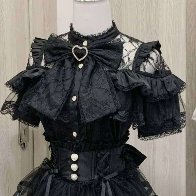Japanese Kawaii Lolita Lace Patchwork Blouses Women Haruku Single Breasted Sweet Shirts Summer Girly JK Bow Tops Blusas