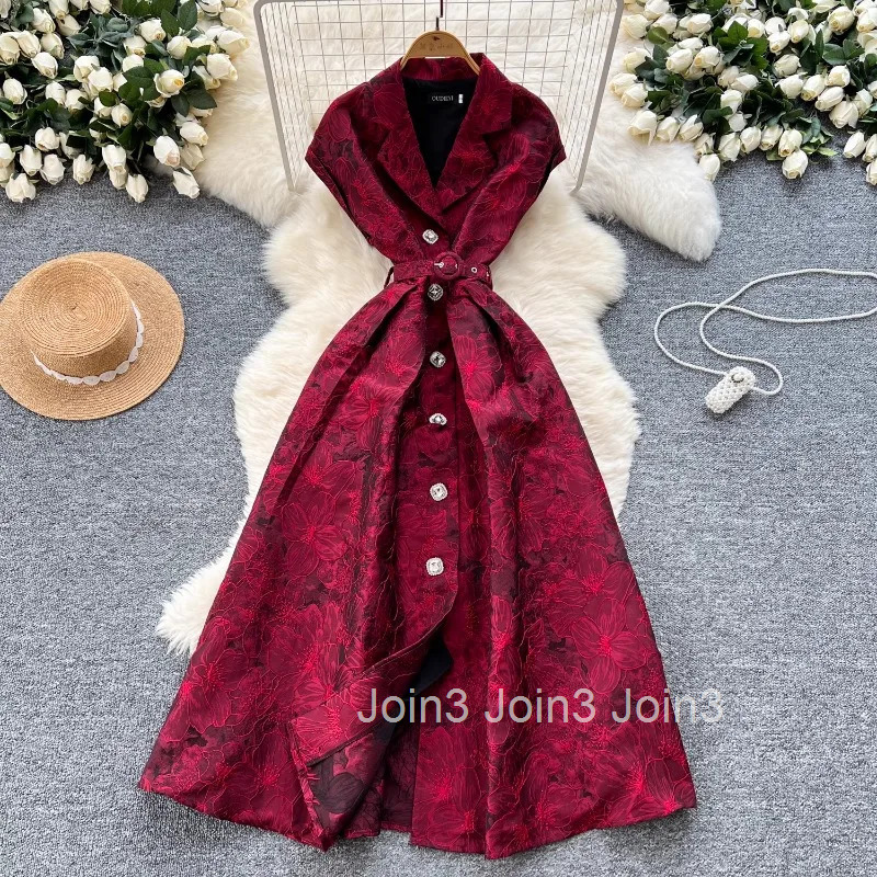 Vintage Print Robe Femme Summer Dress Women Clothing 2025 Vestidos De Mujer Slim Waist Single Breasted A-line Elegant Dresses
