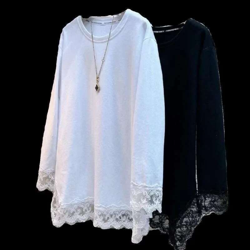 Women Clothing Oversized T Shirts 2025 Ropa Mujer Patchwork Lace Fashion Tees Korean Camisetas Casual Solid Color Tshirts Tops
