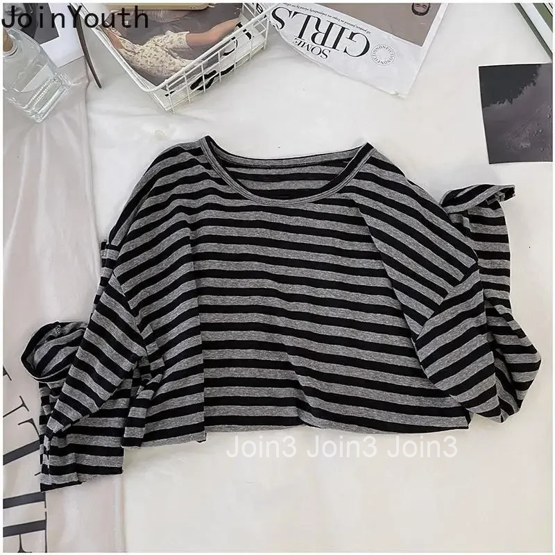 Striped Shirts for Women Oversized T-shirt 2025 Ropa Mujer Long Sleeve O-neck Tees Streetwear Tops Casual Fashion Y2k Tshirts