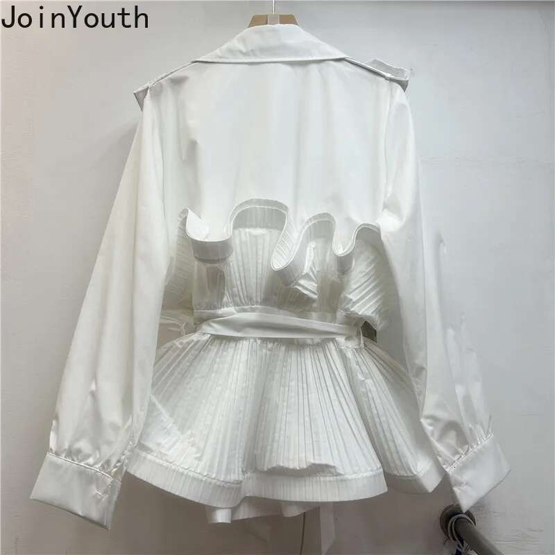2025 Camise De Mujer Fashion Blouse Jackets Womens Clothing Bandage Slim Waist Shirts Folds Ruffles Blouses Temperament Tops