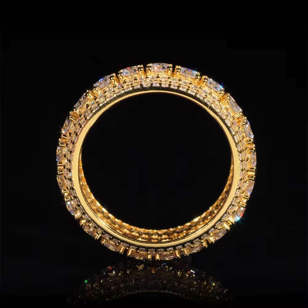 Hip Hop Engagement 925 Silver Gold Plated 5 Rows VVS Moissanite Diamond Eternity Size 8 Wedding Ring