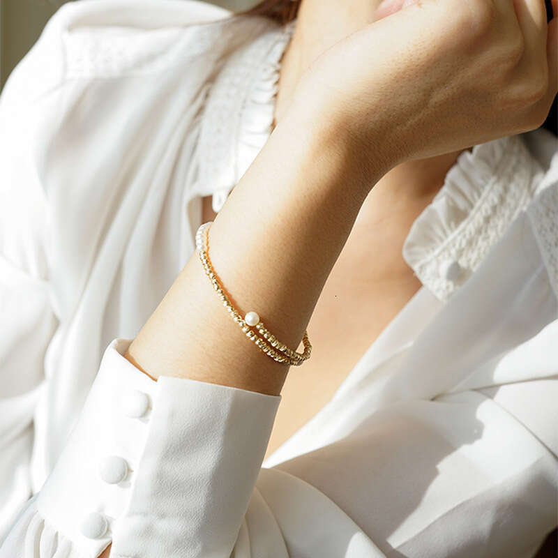 Real Plated French Crushed Gold Pearl Palace Style Elegant Bracelet Unique Versatile Women's Jewelry
