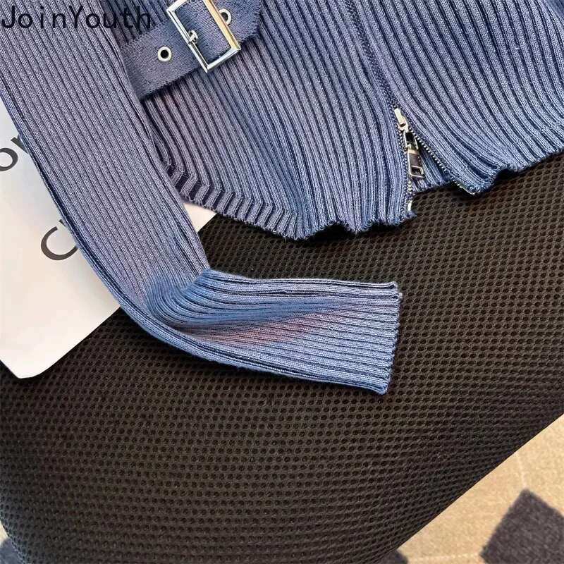 Fashion Cropped Cardigan Jackets Women Y2k Tops Pull Femme Long Sleeve Slim Fit Zipper Sueter Mujer Casual Knitted Sweater Coat