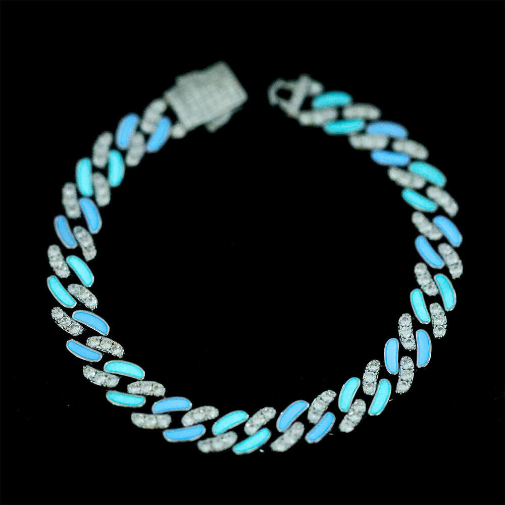 Summer Chinese Style Trend 8MM Full Dia Luminous Cuban Chain Hip-Hop Bracelet for Men Nightclub Disco Essential Accessory