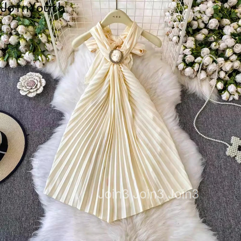 2025 Vestidos De Mujer Backless Sexy Dress Women Clothing Sleeveless Bandage High Waist Tunic Robe Femme Summer Pleated Dresses