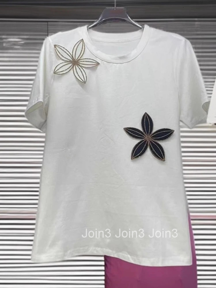 2025 Ropa Mujer Cotton Tshirts Summer Tees Short Sleeve O-neck 3D Floral Camisetas Oversized Tops Casual Fashion T Shirt 63c639