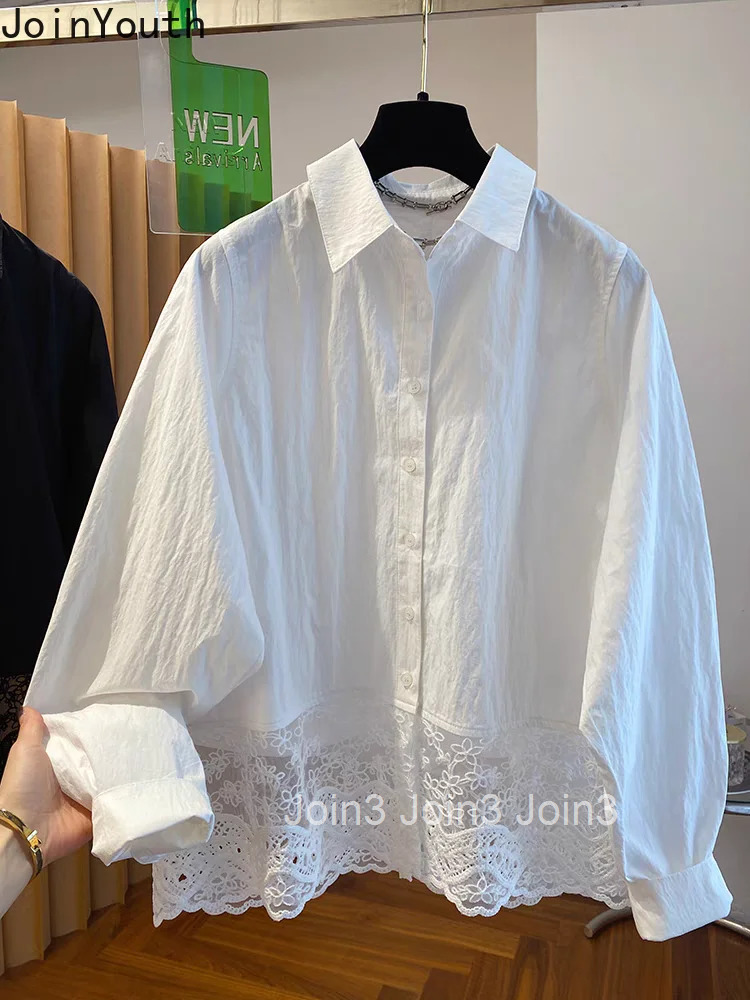 Temperament Lady Tops Blouses for Women 2025 Blusas Mujer De Moda Long Sleeve Hollow Out Oversized Shirts Fashion White Blouse