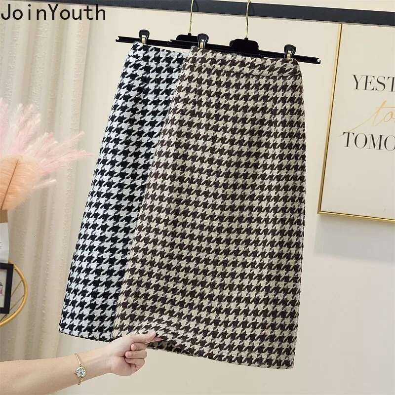 Woolen Plaid Skirt Women Clothing 2025 Faldas Mujer De Moda High Waist A-line Thicked Vintage Jupe Chic Korean Bodycon Skirts