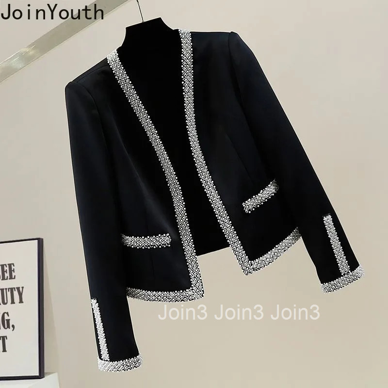 Heavy Beading Coats for Women Tunic Long Sleeve Overcoat 2025 Ropa Mujer Temperament Lady Tops Fashion Korean Vintage Jackets