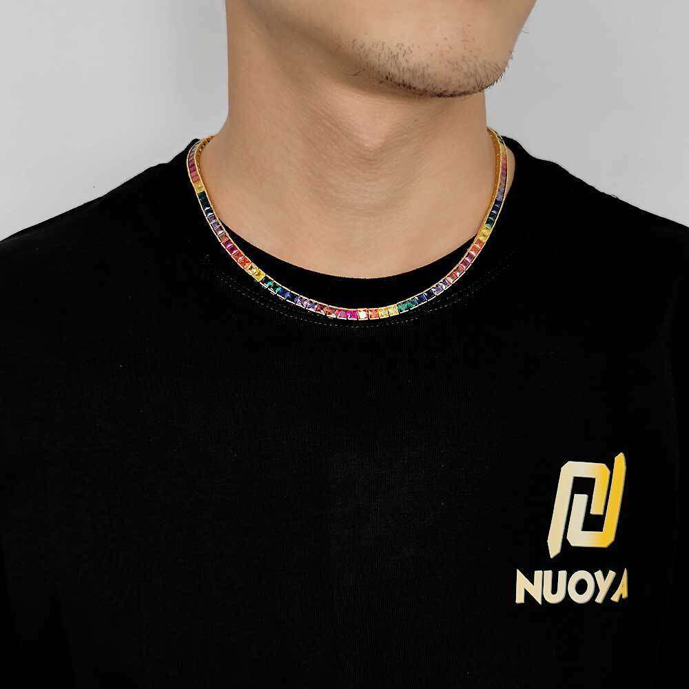 Minimalist Hip-Hop Jewelry 4mm Colorful Square Zircon Tennis Chain Real Gold Plated Trendy One-Row Necklace d2d5