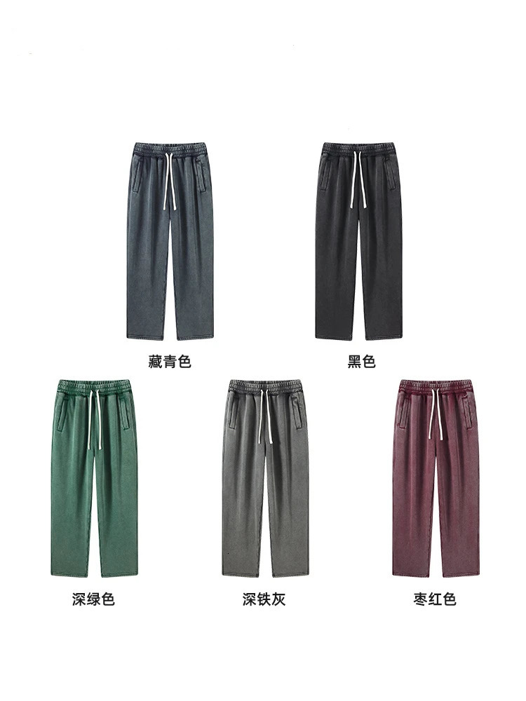 ZODF Winter Men Heavyweight Washed Straight Pants Unisex Distressed 460gsm Thick Warm Fleece Sweatpants Streetwears HY0956 250616