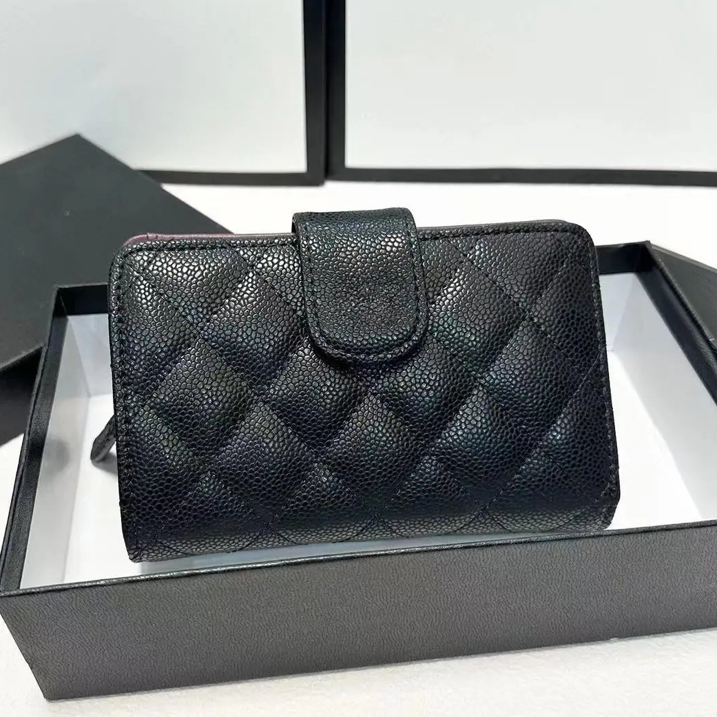 Women's Real Caviar Leather Wallets Coin Purses Small Bag Fashion Money Pockets Multifunctional Leather Credit Card Holders Zipper Pocket Girl Party Clutch 3239