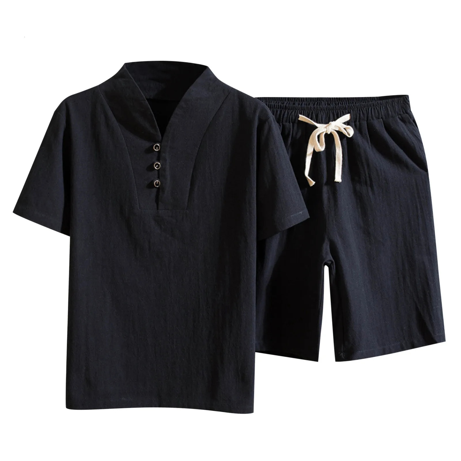 Mens Cotton And Linen Set 2 Piece Solid Color comfortable Clothing Suits Commercial Sports And Leisure Short Mens Suits 250619